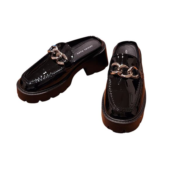 Azalea Wang Black Patent Leather Chain Loafers (Size 9) - Picture 1 of 14